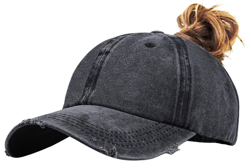 Eohak Ponytail Baseball Hat Distressed Retro Washed Womens Twill - Image 1